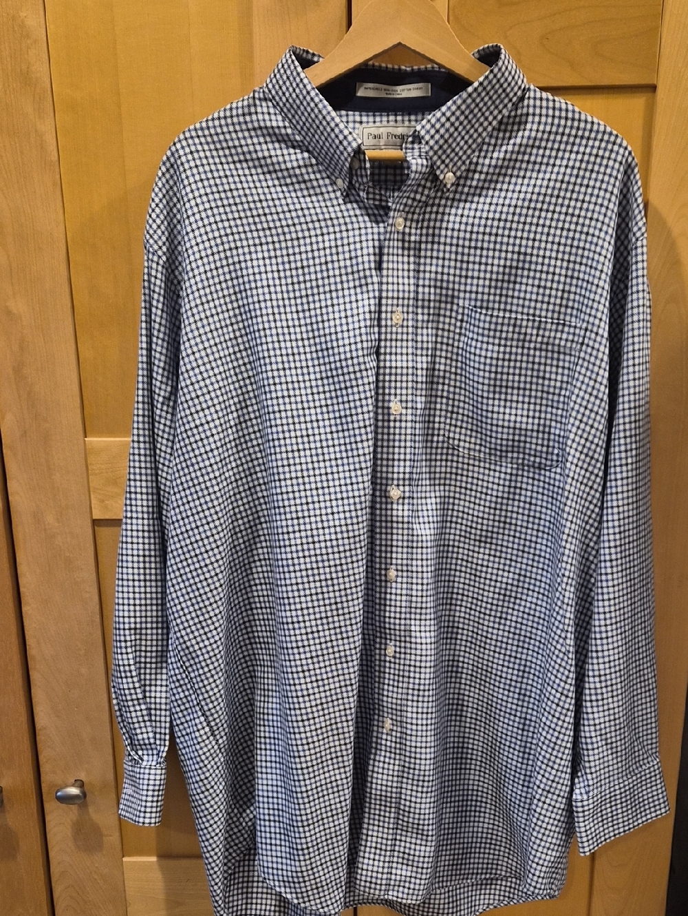 Paul Fredrick Navy and White Micro-Check Button-Down Dress Shirt